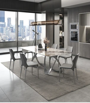 Итальянский прямоугольный обеденный стол для семьи на 6 человек, мебель для дома, мрамор Нежной текстуры, минималистичный Серый Дизайнерский кухонный стол