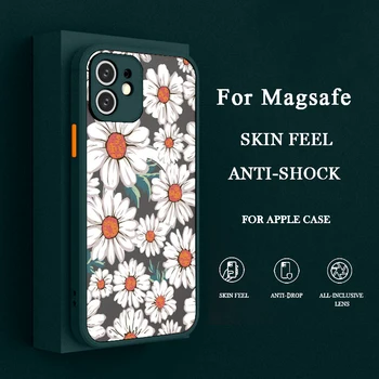 Для магнитного чехла Magsafe для iPhone 14 Plus 13 12 Mini 11 Pro XS Max XR X Матовый полупрозрачный гибридный чехол с милой белой маргариткой