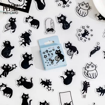 Оптом 10 комплектов декоративных наклеек с милыми черно-белыми кошками в штучной упаковке для ведения журнала, Милые Школьные Японские Канцелярские принадлежности, Бизнес-принадлежности