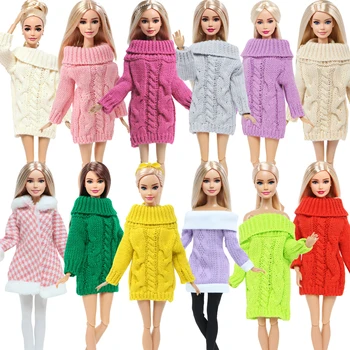 Качественная одежда ручной работы, вязаное платье-свитер из чистого хлопка, зимнее пальто, кукольная одежда, аксессуары для куклы Барби, 11,5-дюймовая игрушка для девочек