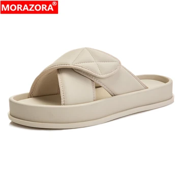 MORAZORA 2022 / Новые тапочки из натуральной кожи, женская обувь, удобная летняя повседневная обувь, уличные тапочки на плоской подошве, женская обувь