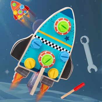 Мини-головоломка для детей раннего возраста rocket nut, изящные деревянные игрушки для мальчиков и девочек, детские настольные игрушки с гайками и шестеренками