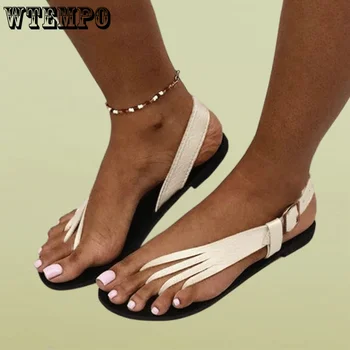 WTEMPO/ летние женские сандалии на плоской подошве, вьетнамки, сандалии с ремешками на плоской подошве, пляжная обувь Mujer, оптовая продажа, прямая поставка