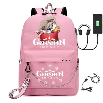 Новая Игра Genshin Impact Backpack Kids Boy Girls USB Школьная Сумка Для Путешествий Ноутбук Аниме Венди qiqi Рюкзак