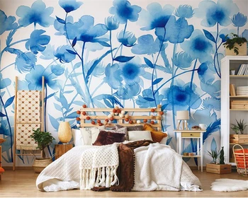 beibehang Custom modern papel de parede новые скандинавские синие акварельные цветы фоновые обои для телевизора в гостиной