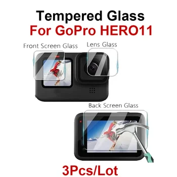 3ШТ закаленного стекла для камеры GoPro HERO11 Защитная пленка для экрана Hero 11 Пленка для закалки движущегося объектива камеры HD Clear Screen Movie