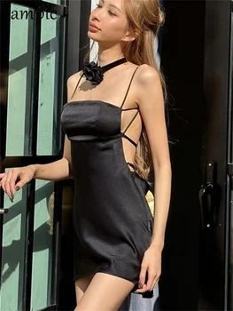 Женское сексуальное летнее мини-платье Sampic с атласным ремешком на спине, без рукавов, элегантные вечерние платья на бретельках, клубная одежда