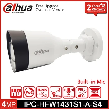 Оригинальная IPC-HFW1431S1-A-S4 Dahua 4MP POE Bullet IP Камера видеонаблюдения Security IR 30m IP67 Встроенный Микрофон Заменяет IPC-HFW1431S