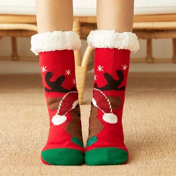 Зимние носки для пары, силиконовые нескользящие носки в пол, черные, серые новогодние носки, Рождественские носки с рисунком панды, милые рождественские носки