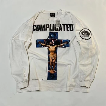 Новая футболка с принтом Святого Михаила Иисуса с крестом Для Мужчин и женщин 1: 1, Лучшее качество, Футболка с длинным рукавом, Топы, Футболка Lil Peep