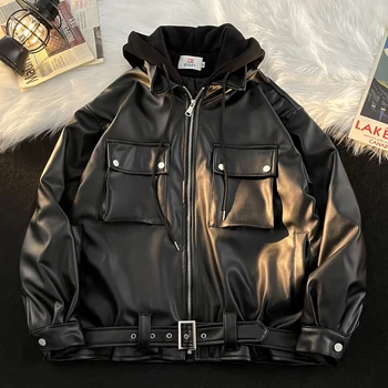 Пальто Мужские куртки Деловые Кожаные куртки с лацканами Мужские блейзеры из искусственной кожи В новом Корейском стиле, модное пальто из искусственной кожи, уличная одежда B76