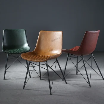 Обеденный стул в скандинавском стиле, кухонная мебель, промышленный стул, простое кожаное кресло со спинкой и седлом, Домашние повседневные кофейные обеденные стулья