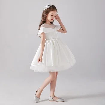 Белое свадебное платье с цветочным узором для девочек, бальное платье принцессы-пачки для маленьких девочек, вечерние платья для девочек для причастия, школьные выпускные платья