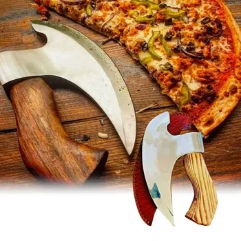 Новый нож для резки пиццы Топор для резки пиццы из нержавеющей стали с защитной крышкой Прочный топор для пиццы с деревянной ручкой Кухонные Принадлежности