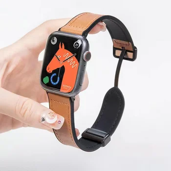 Силиконовый кожаный ремешок со складной пряжкой для Apple Watch Ultra 44/45/49/40/42/38 мм, Магнитный ремешок для часов iWatch Серии 7 8 6 5 4
