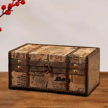 Деревянная шкатулка для ювелирных изделий, влагостойкий футляр для драгоценностей, Настольный сундук для хранения в винтажном британском стиле с замком