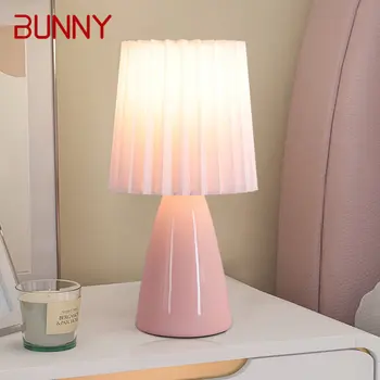Современная настольная лампа BUNNY из светодиодной керамики, Креативный Розовый Настольный светильник, декор для дома, гостиной, прикроватной тумбочки в спальне