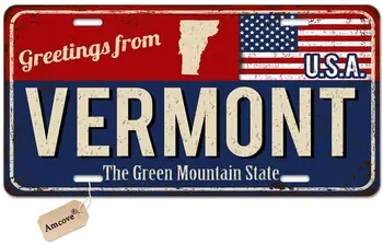 Номерной знак Привет из Вермонта Винтажный Ржавый Металлический Знак с Американским Флагом Декоративный Передний Номерной знак автомобиля