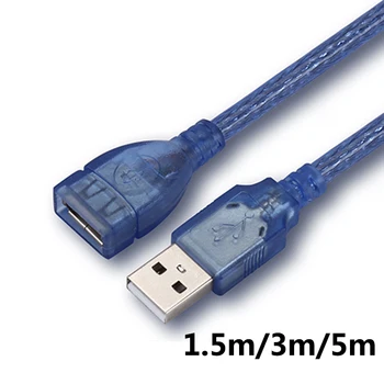 10 шт./лот USB-удлинитель USB2.0 кабель для передачи данных длиннее прозрачного синего цвета 1.5/3/5 м соединительный кабель с экранированной лентой из чистой меди