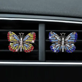Цветной автомобильный освежитель воздуха с бабочкой, изысканные женские аксессуары, Металлическая хрустальная бабочка, украшение для авто-духов