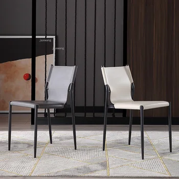 Скандинавский кожаный обеденный стул, мебель для дома, Современный минималистичный ресторан, Кухня, стул для отдыха, Балкон, спальня, Офисные стулья со спинкой
