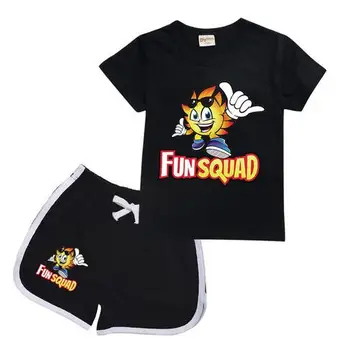 Повседневная Детская Спортивная Одежда Для маленьких детей, Игровая хлопковая футболка Fun squad + комплекты шорт, Детские костюмы Для мальчиков, пижамы для Вечеринки в честь Дня рождения, Костюмы