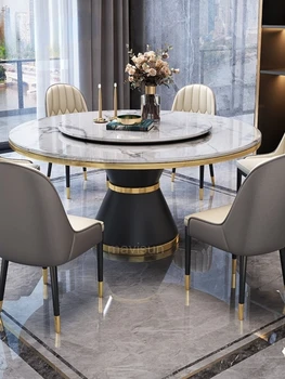 Роскошный Круглый мраморный обеденный стол и стул из золотистого металла, современная мебель для столовой в Северной Европе