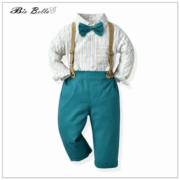 Джентльмены, Комплект осенней одежды для мальчиков, модный свадебный элегантный комплект для маленьких мальчиков 1-6 лет, футболка с длинными рукавами + штаны с поясом, Рождество