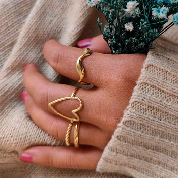 3шт Европейское и американское полое кольцо из нержавеющей стали Женское кольцо Fashion Love Регулируемое кольцо на палец Женское кольцо