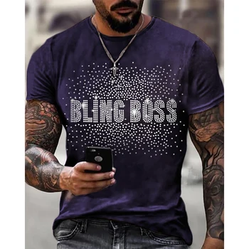 Мужская одежда, высококачественная модная футболка оверсайз y2k Boss, дизайнерский топ со стразами, короткий рукав, повседневная уличная футболка, новинка