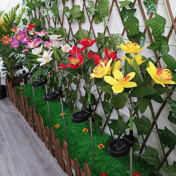 Уличные солнечные садовые фонари, солнечные цветочные фонари с 7 цветами орхидеи, 42 шт. светодиодных фонарей, водонепроницаемых солнечных цветочных фонарей орхидеи