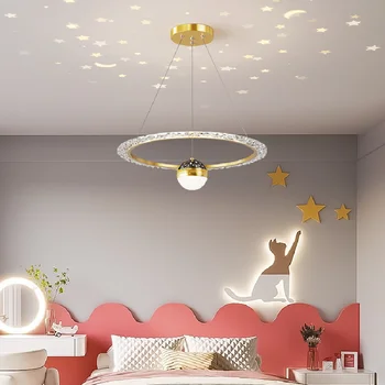 Современная лампа для спальни, домашняя столовая, кольцевая люстра с трехцветным светом, звездные лампы для детской комнаты