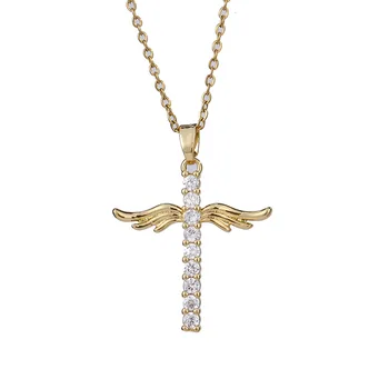 Женское ожерелье с крестом в виде крыльев Ангела и цепочкой из нержавеющей стали типа O