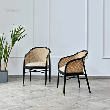 Обеденные стулья из массива дерева в скандинавском стиле, Ротанг, Современные минималистичные Креативные Обеденные стулья, Кресло для отдыха, Мебель для дома Sillas Comedor