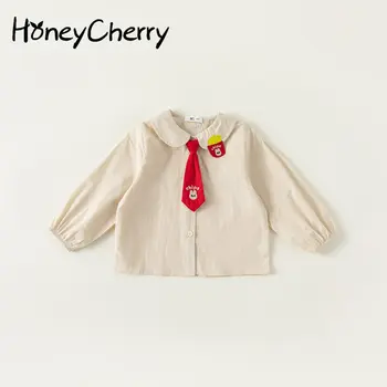 Весенняя детская рубашка с воротником в стиле колледжа для мальчиков и девочек HoneyCherry, блузка для девочек