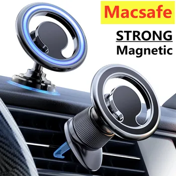 Магнитный автомобильный держатель для телефона, подставка Macsafe в автомобиле для iPhone 12 13 14 Pro Max, мини-магнитный автомобильный зажим для воздухоотвода, крепление для мобильного телефона