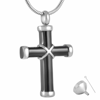 MJD8350 Блестящий черный Классический крест из нержавеющей стали, ожерелье с подвеской для кремации и набор для наполнения