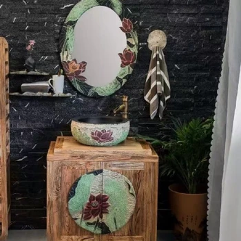 Комбинированный шкаф для умывания для рук, шкаф для ванной комнаты из массива дерева, Ретро-умывальник, шкафчик для маленькой квартиры с одной раковиной