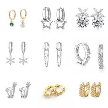 Модные хрустальные серьги-кольца в виде снежинки и звезды для женщин, простые серьги с жемчужным сердечком, Ювелирный подарок