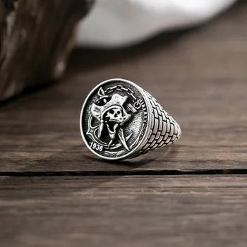 Винтажное кольцо с черепом Пиратского корабля для мужчин, подростковая мода, хип-хоп, индивидуальность, винтажные кольца на указательный палец, бесплатная доставка