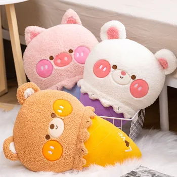 Плюшевая игрушка-подушка с мороженым в виде животных, мультяшный медведь, кролик, свинья, куклы для подарка подруге на день рождения