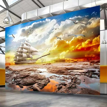 beibehang Обои на заказ фреска 3d закат красивый ветер парусный спорт природные пейзажи фоновые обои для гостиной для стен 3 d