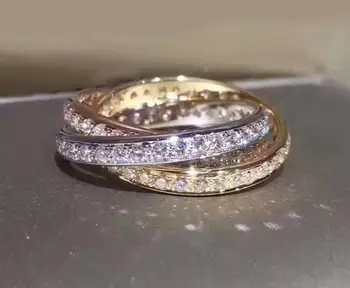 Модные кольца из стерлингового серебра 925 пробы, трехцветные кольца, романтические кольца с кристаллами CZ, женские великолепные свадебные серебряные украшения
