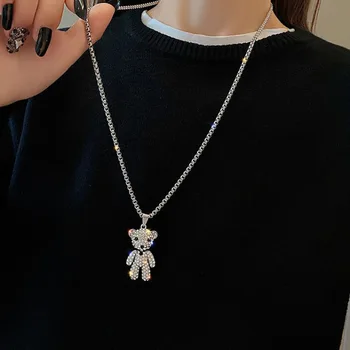 Милое ожерелье с подвеской в виде Медведя для девочек, женщин, Корейский Модный Медведь, Длинный свитер, Ожерелья-цепочки на шею, Подарочные украшения