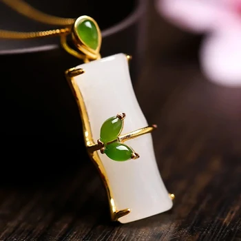 серебряное ожерелье с подвеской из натурального хотанского белого нефрита и бамбука в китайском стиле ретро, элегантное маленькое свежее романтическое очарование, женские украшения
