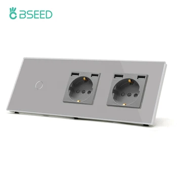 Сенсорный Выключатель BSEED С Двойными Настенными Розетками ЕС, USB-Портом, Стеклянными Настенными Выключателями Освещения 1/2/3Gang, 1Way Розетками Для Зарядки Телефона