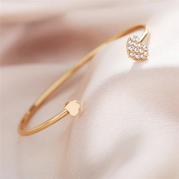 Простой корейский модный браслет с кристаллом Циркона в виде сердца, Изящный дизайн, Браслеты из металлического сплава для женщин, девочек, свадебные украшения
