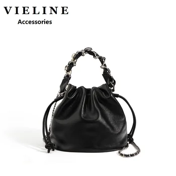Женская сумка через плечо на шнурке из натуральной кожи VIELINE, маленькая женская сумка на цепочке через плечо