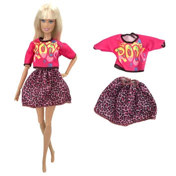 1 комплект, кукольное платье, Красная рубашка + леопардовая юбка, короткое платье, наряд, Модная юбка, одежда для куклы Барби, Аксессуары для кукольного домика
