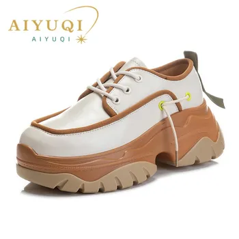 Женские кроссовки AIYUQI, весна 2023, Женская спортивная обувь из натуральной кожи, женские лоферы на платформе в британском стиле.